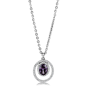 STAINLESS STEEL SET BELLE Chain Pendant AMETHYST CZ