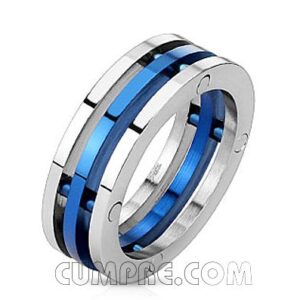Stainless steel Ring Blue Centered Line
