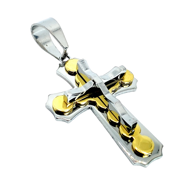 Stainless Steel Cross Charm IP two – tone