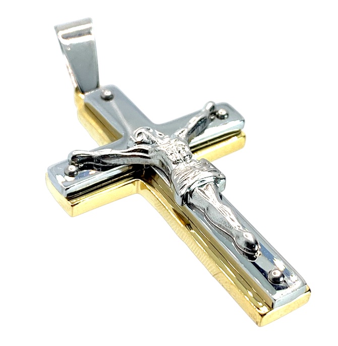 Stainless Steel Cross Charm IP two – tone