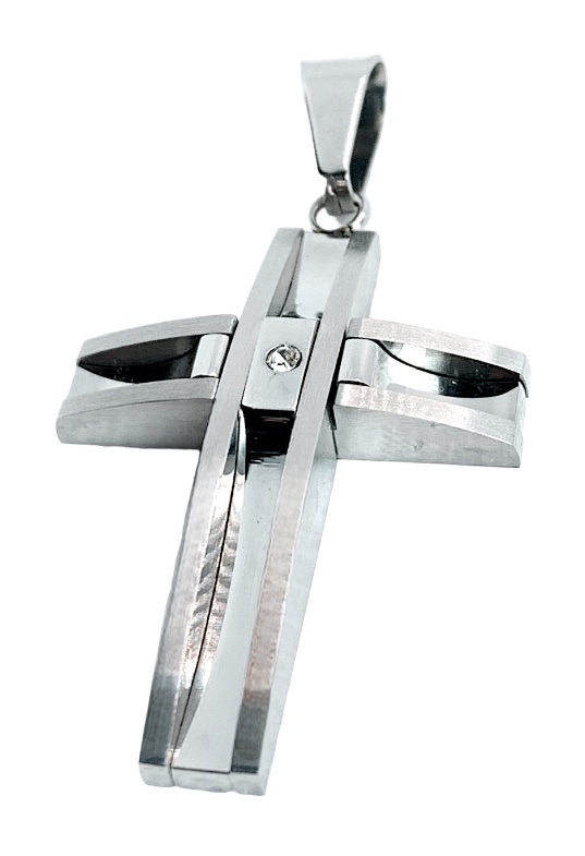 Stainless Steel Cross Charm CZ WT