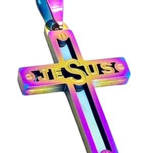 Stainless Steel Rainbow Cross Charm JESUS