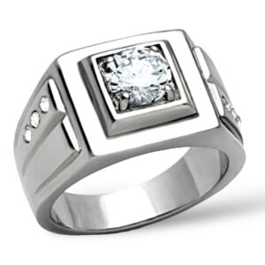 STAINLESS STEEL RING CZ WT
