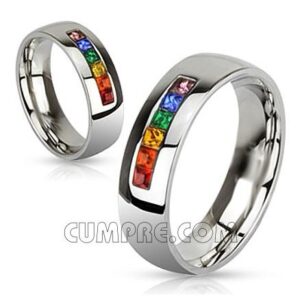 STAINLESS STEEL CZ Rainbow Ring