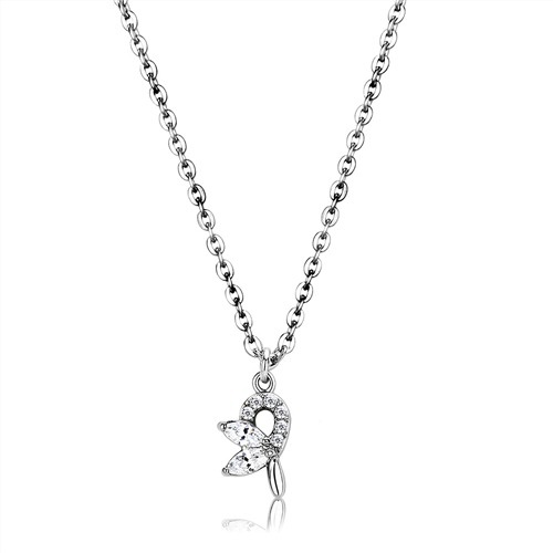 Stainless Steel SET BELLE Chain Pendant Flower CZ WT