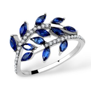 Stainless Steel Ring Synthetic Spinel Leaf Blue
