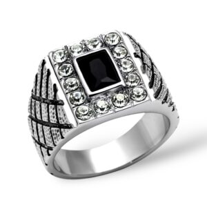 Stainless Steel Ring CZ clear Jet