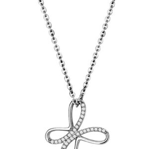 Stainless Steel SET BELLE Chain Pendant Butterfly CZ Clear
