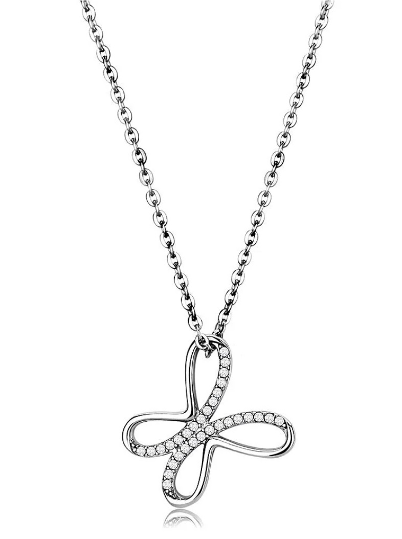 Stainless Steel SET BELLE Chain Pendant Butterfly CZ Clear