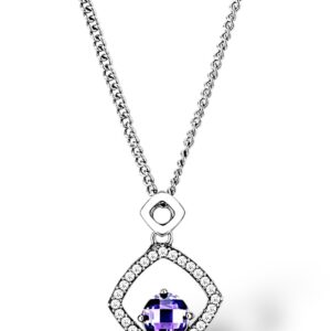Stainless Steel SET BELLE Chain Pendant CZ Amethyst