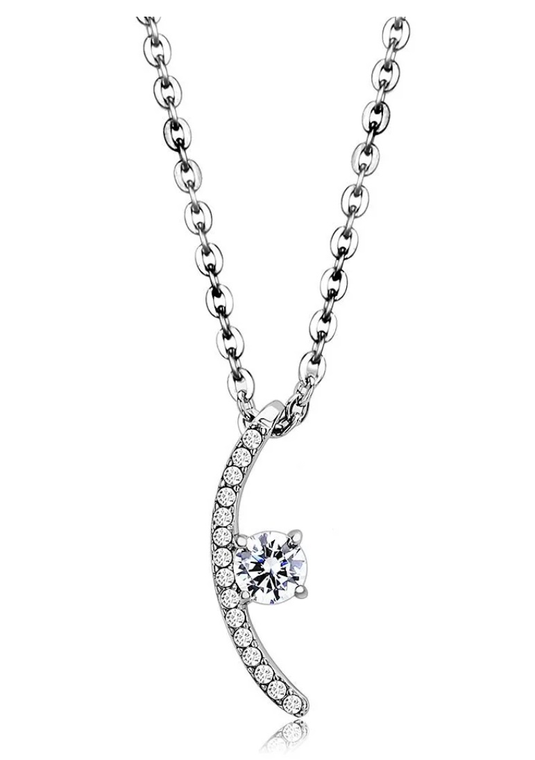 Stainless Steel SET BELLE Chain Pendant Moon CZ WT