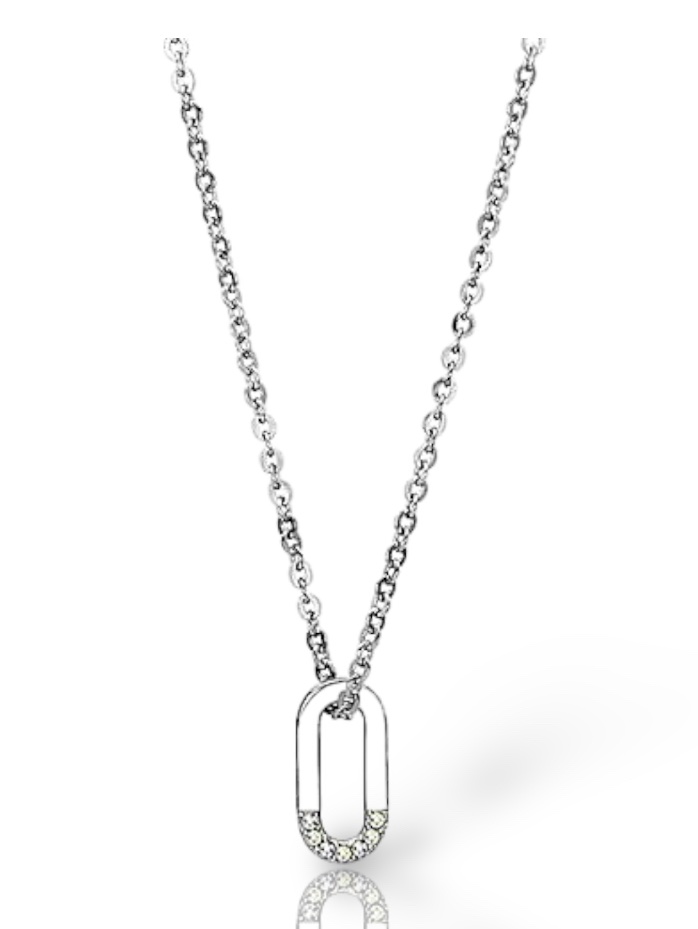 Stainless Steel SET BELLE Chain Pendant 0  CZ WT