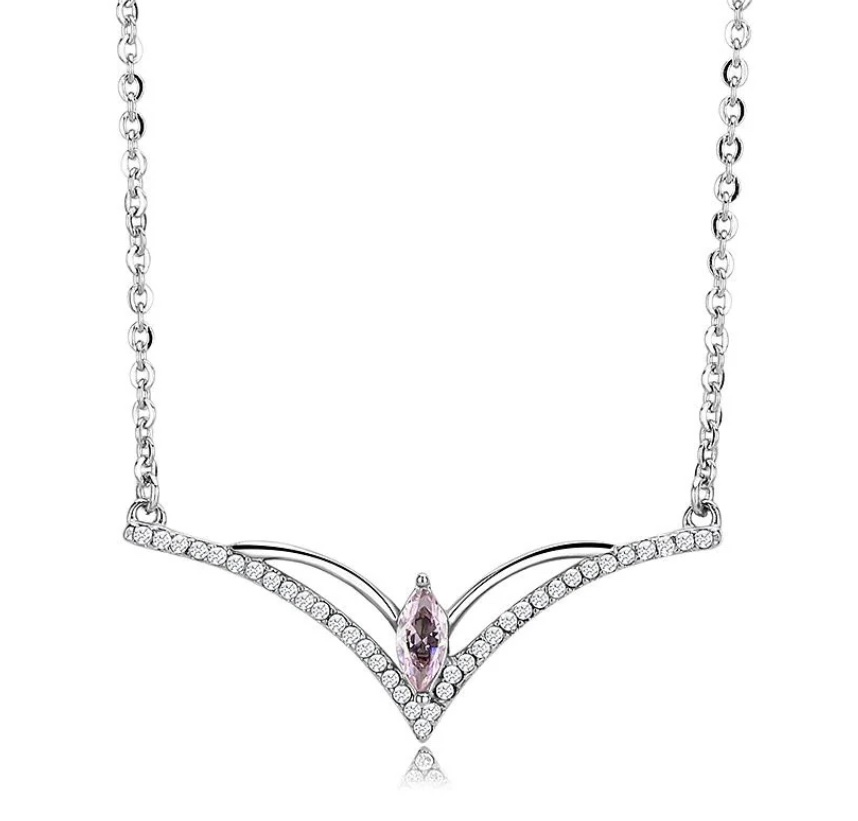Stainless Steel SET BELLE Chain Pendant Princess CZ in Light Rose